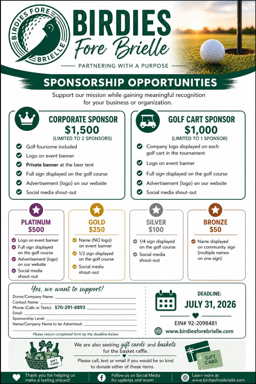 Birdies Fore Brielle golf sponsorship opportunities flyer