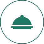 Restaurant service symbol in teal circle