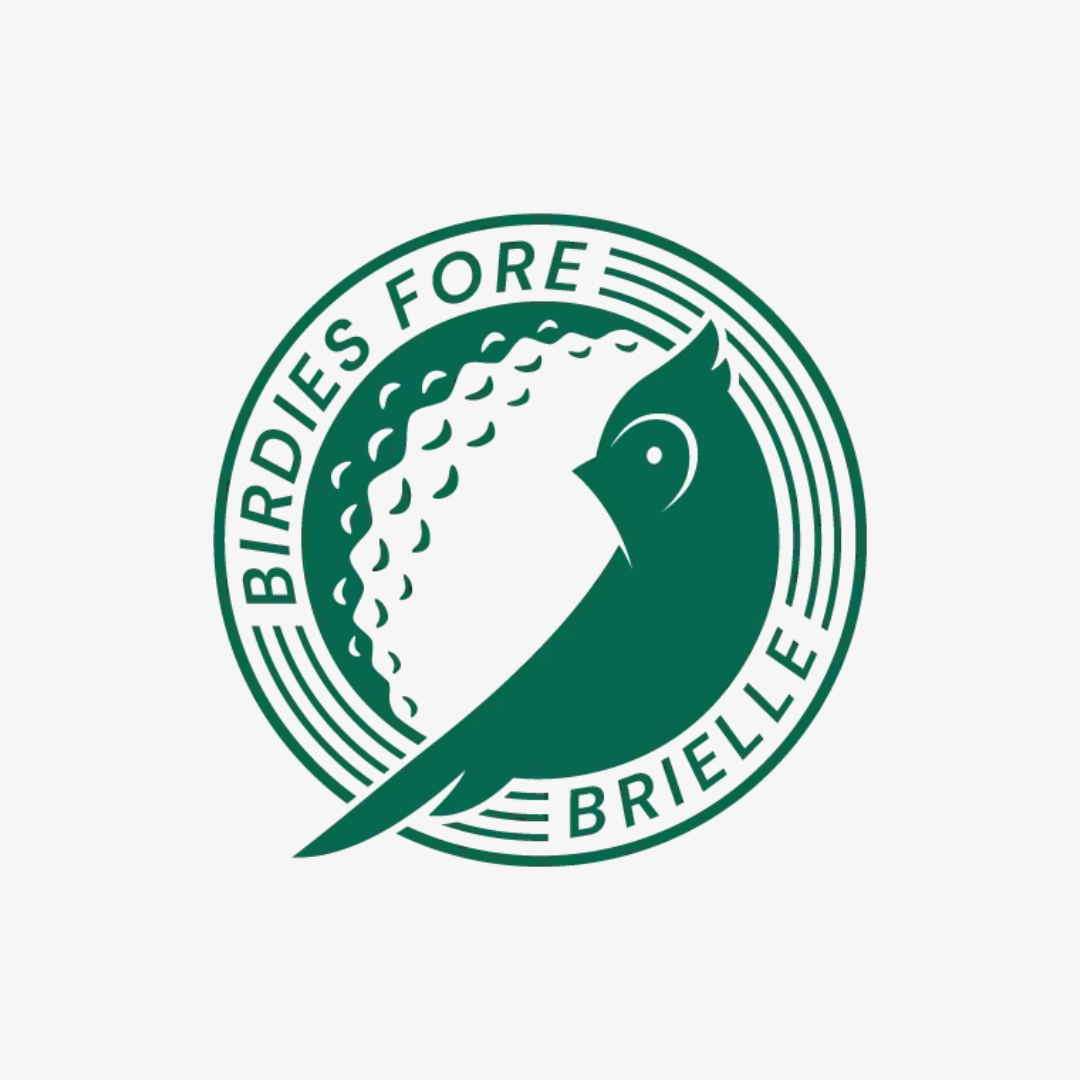 Logo of Birdies Fore Brielle with a bird and golf ball design.